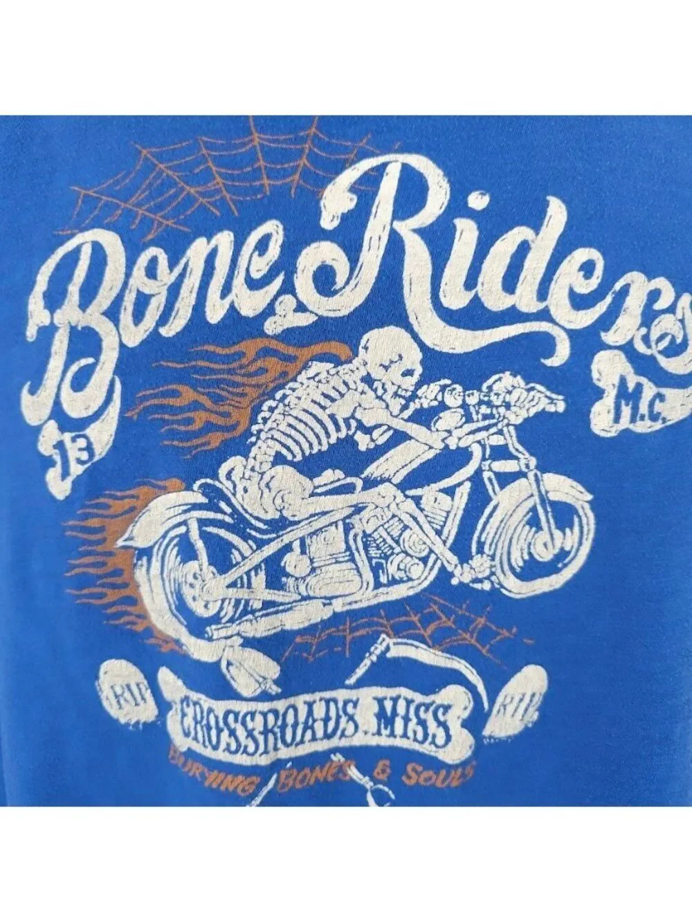 Bone Riders MC T Shirt Mens Size XL Blue Motorcycle Club Lucky Brand
